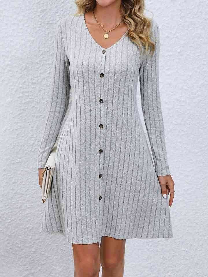 V-Neck Long Sleeve Mini Dress 