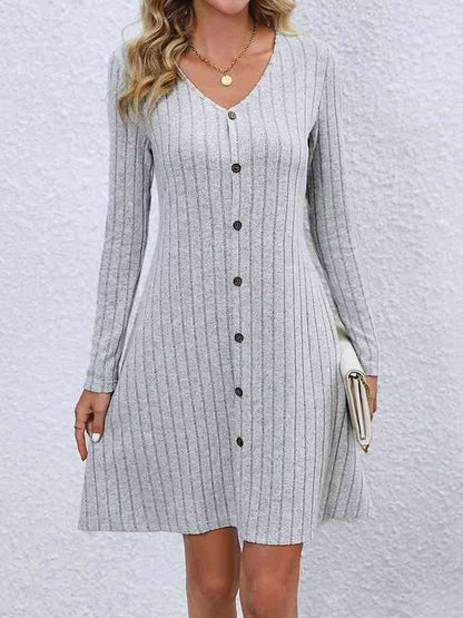 V-Neck Long Sleeve Mini Dress 