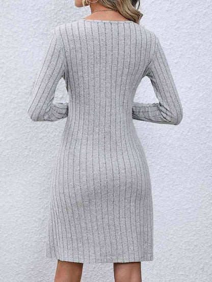 V-Neck Long Sleeve Mini Dress 