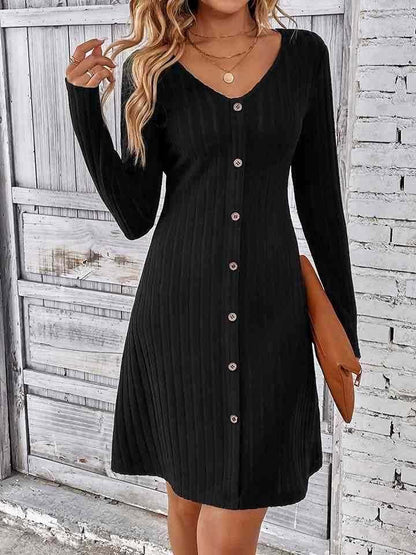 V-Neck Long Sleeve Mini Dress 