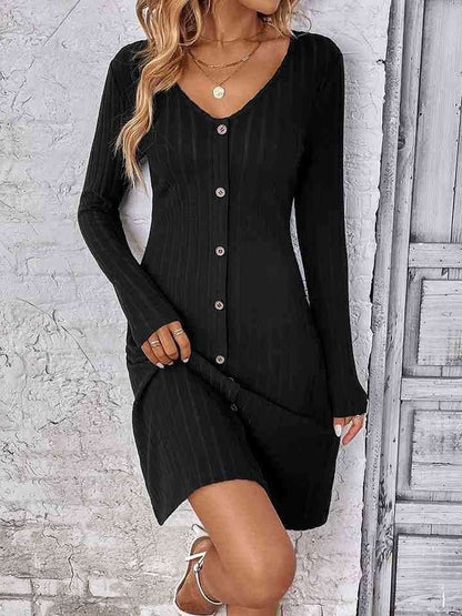 V-Neck Long Sleeve Mini Dress 