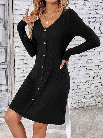 V-Neck Long Sleeve Mini Dress 