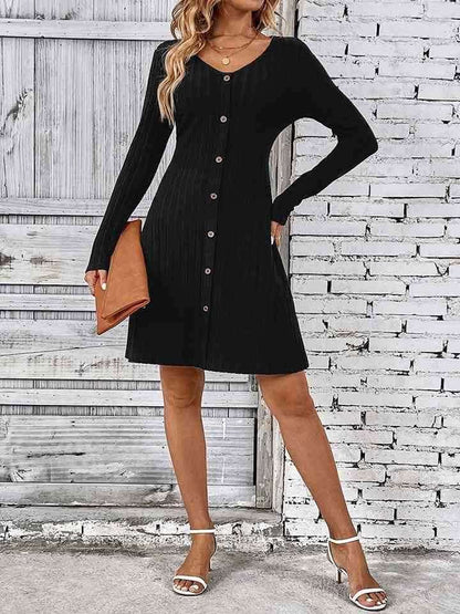 V-Neck Long Sleeve Mini Dress 