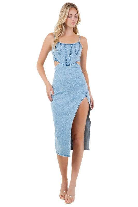 WOMEN FASHION DENIM MAXI DRESS 