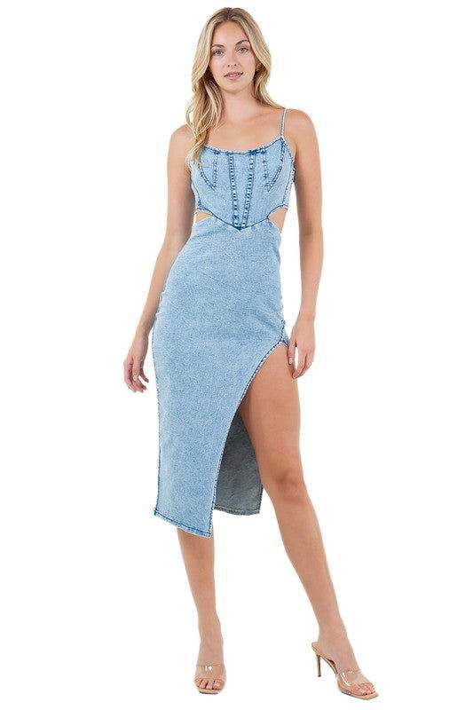 WOMEN FASHION DENIM MAXI DRESS 