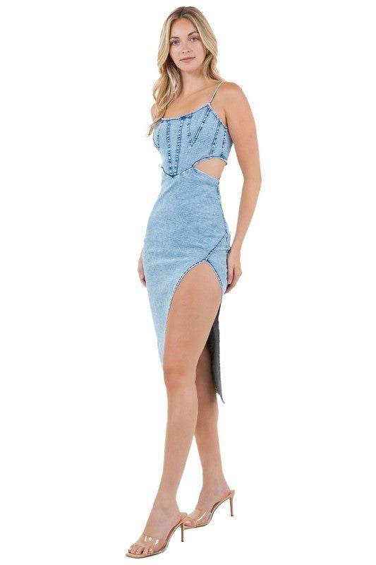 WOMEN FASHION DENIM MAXI DRESS 