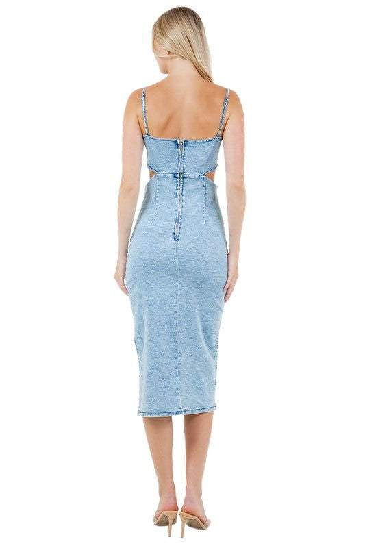 WOMEN FASHION DENIM MAXI DRESS 