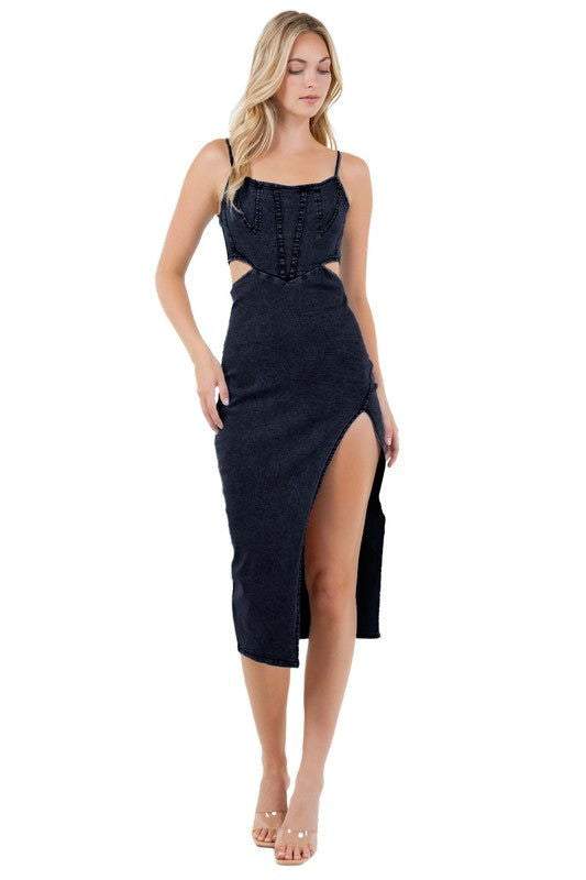 WOMEN FASHION DENIM MAXI DRESS 