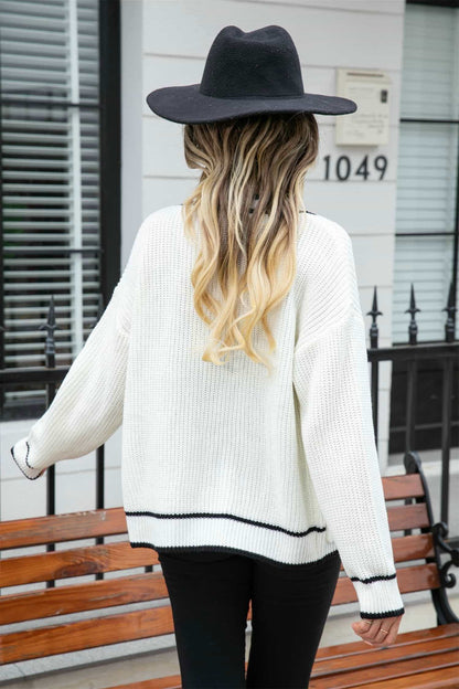 Waffle Knit V-Neck Cardigan with Pocket 