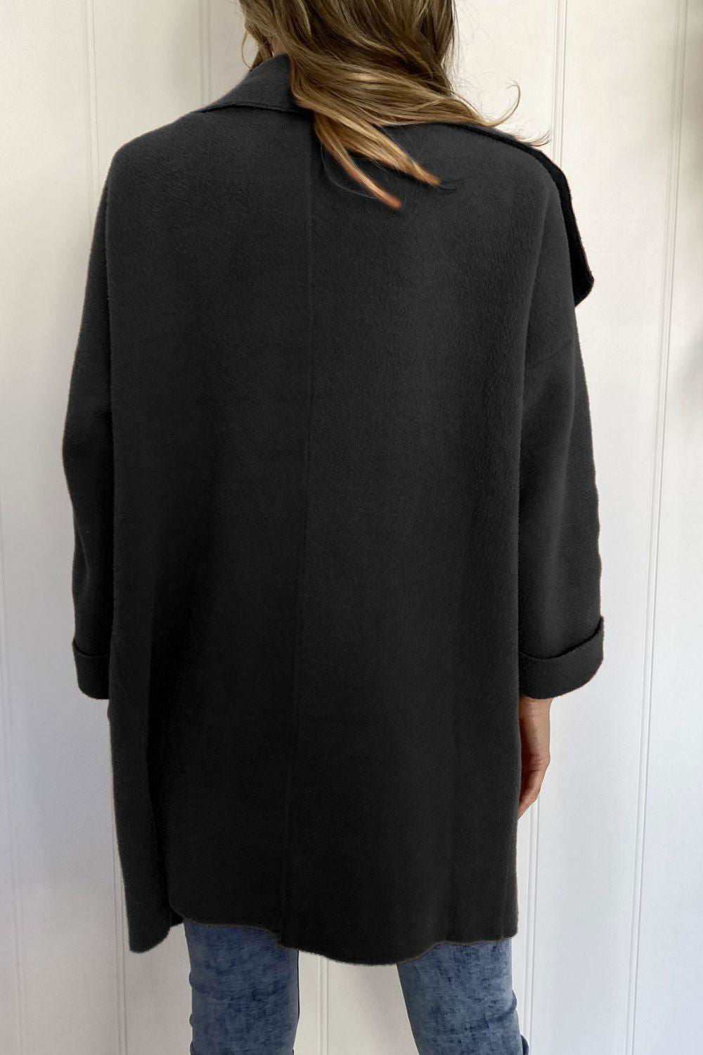 Waterfall Collar Brushed Longline Coat with Pockets 