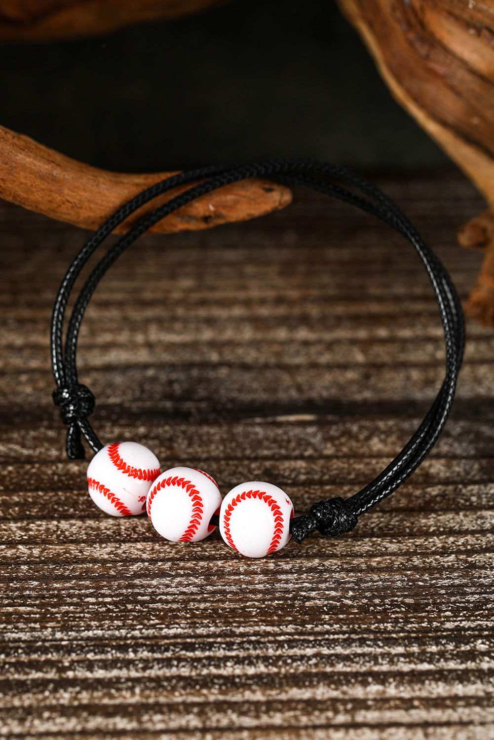 White Baseball Adjustable PU Leather Bracelet 