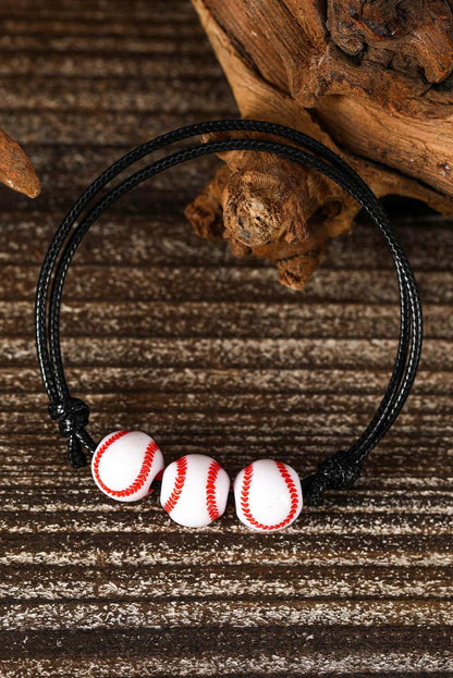 White Baseball Adjustable PU Leather Bracelet 