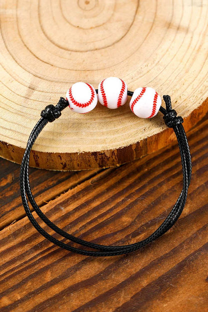 White Baseball Adjustable PU Leather Bracelet 