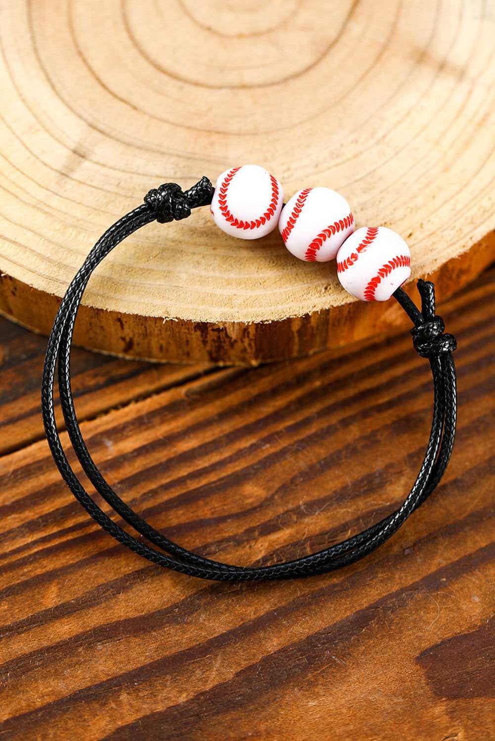 White Baseball Adjustable PU Leather Bracelet 