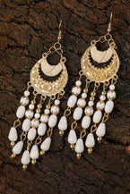 White Boho Metal Beaded Tassel Charm Earrings 