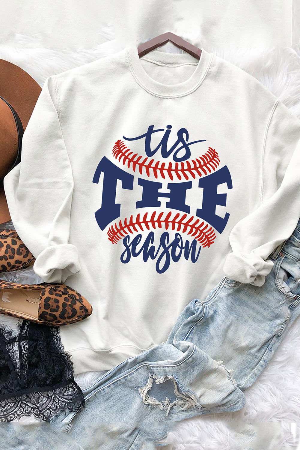 White Casual Letter Print Baseball Graphic Sweatshirt 