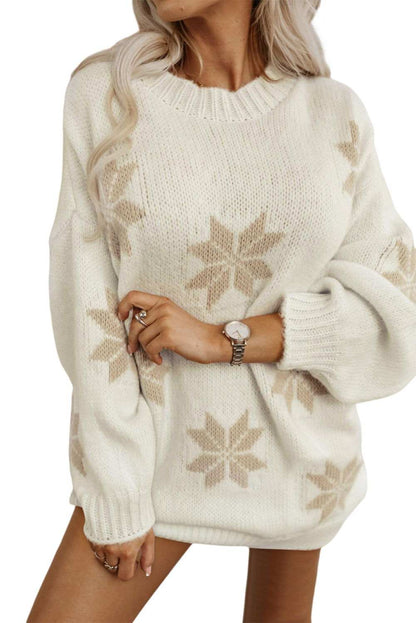 White Christmas Snowflake Pattern Tunic Sweater 