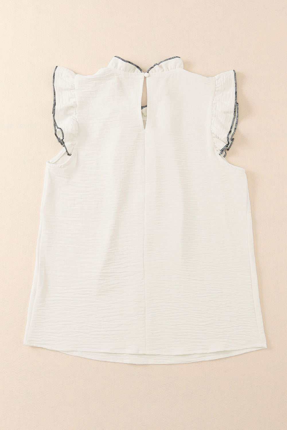 White Contrast Trim Ruffled Sleeveless Blouse 