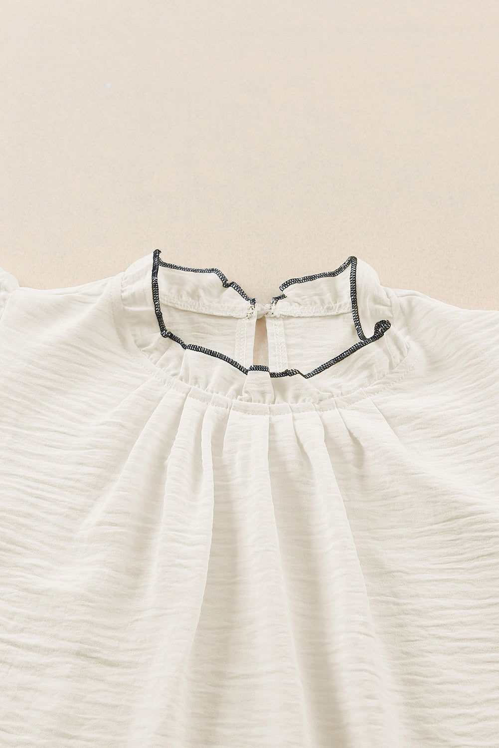 White Contrast Trim Ruffled Sleeveless Blouse 