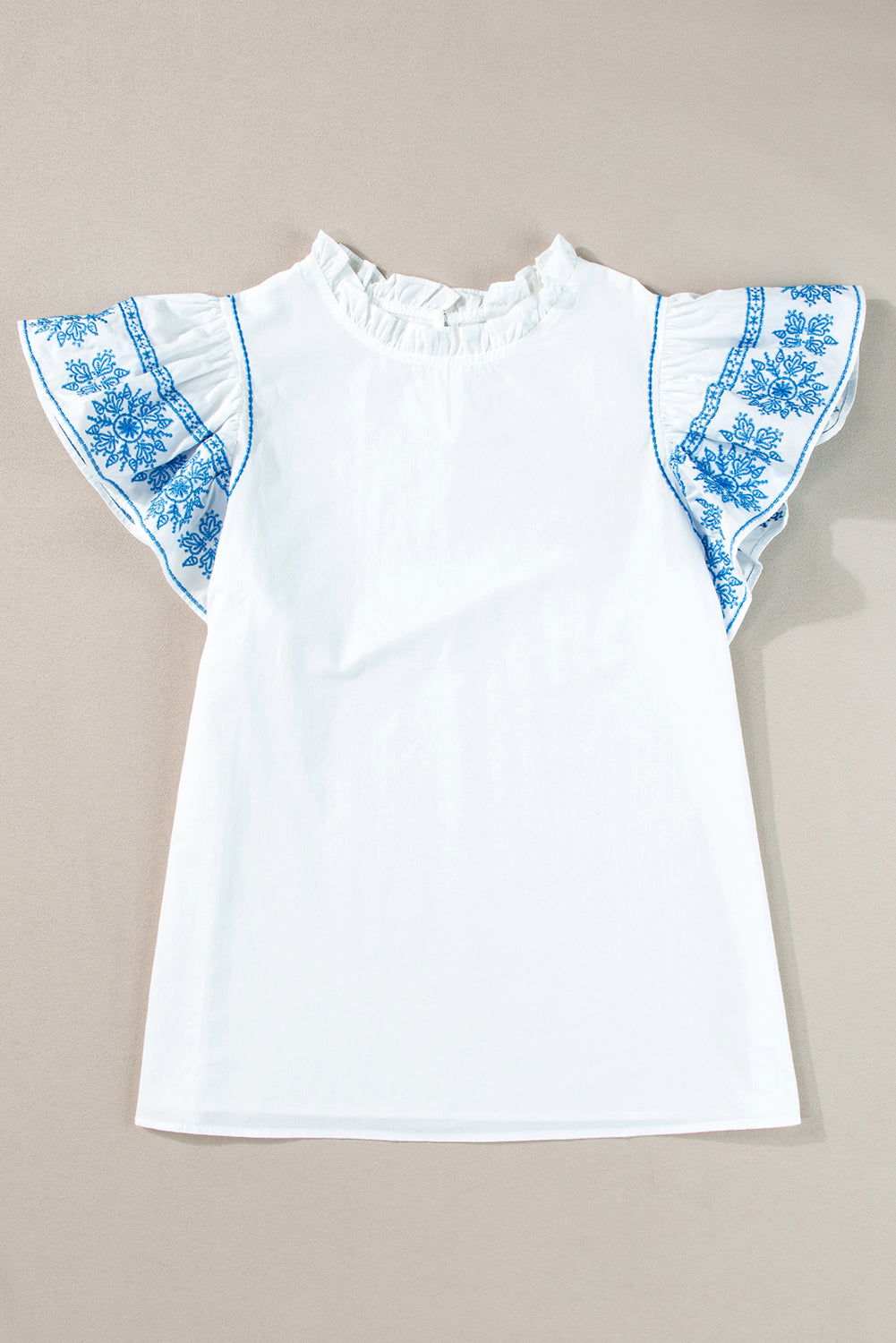 White Embroidered Ruffled Sleeve Frill Blouse 