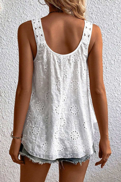 White Eyelet Embroidery Flowy Tank Top 