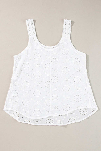 White Eyelet Embroidery Flowy Tank Top 