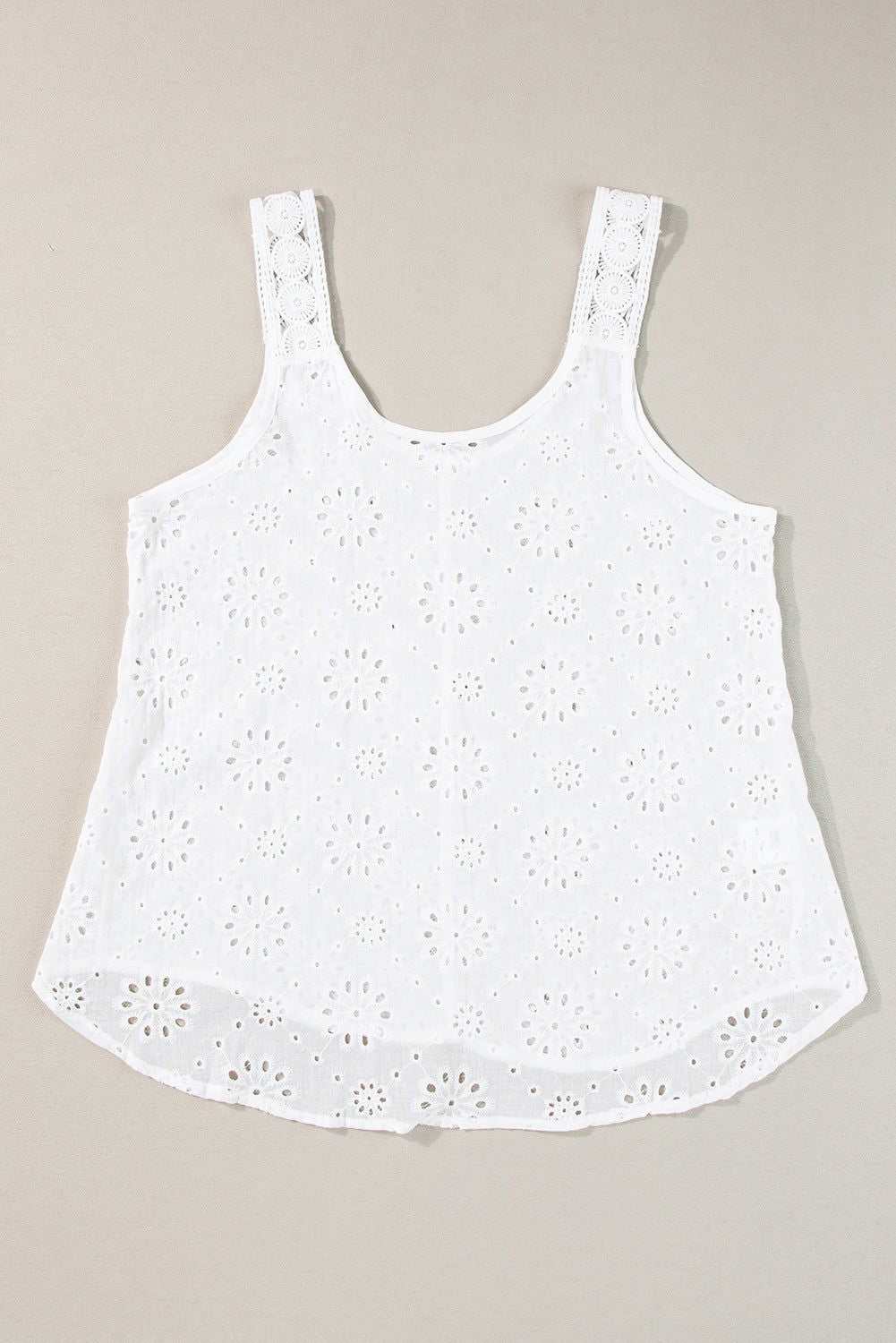 White Eyelet Embroidery Flowy Tank Top 