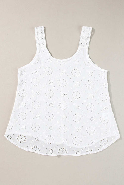 White Eyelet Embroidery Flowy Tank Top 