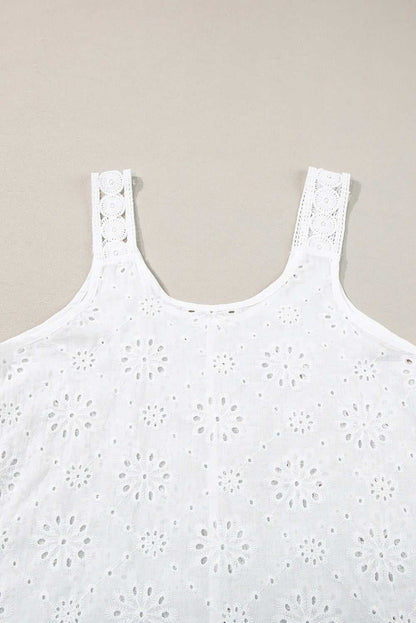 White Eyelet Embroidery Flowy Tank Top 