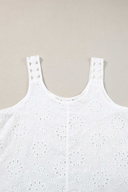 White Eyelet Embroidery Flowy Tank Top 