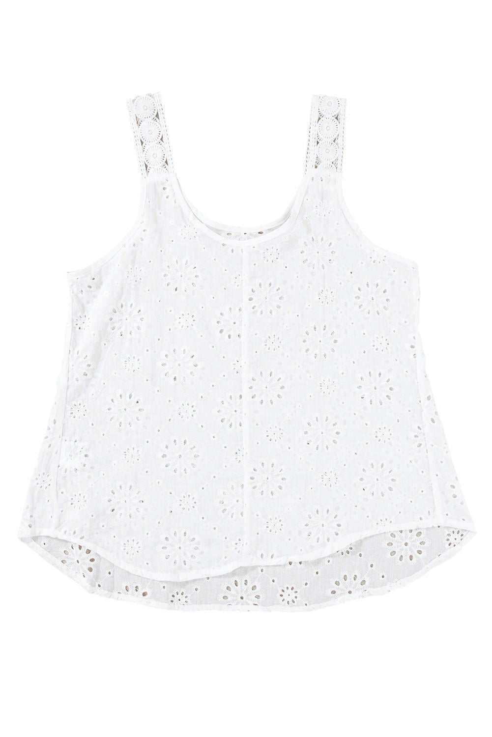 White Eyelet Embroidery Flowy Tank Top 