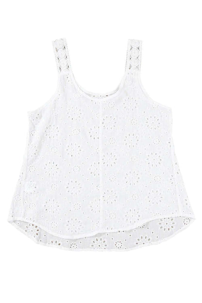 White Eyelet Embroidery Flowy Tank Top 