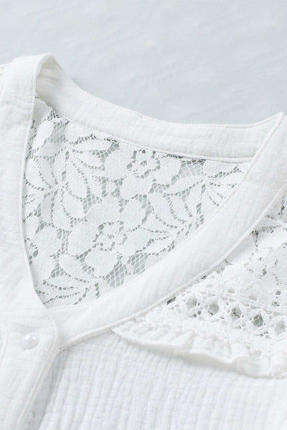 White Floral Lace Crochet Textured Sleeveless Shirt 