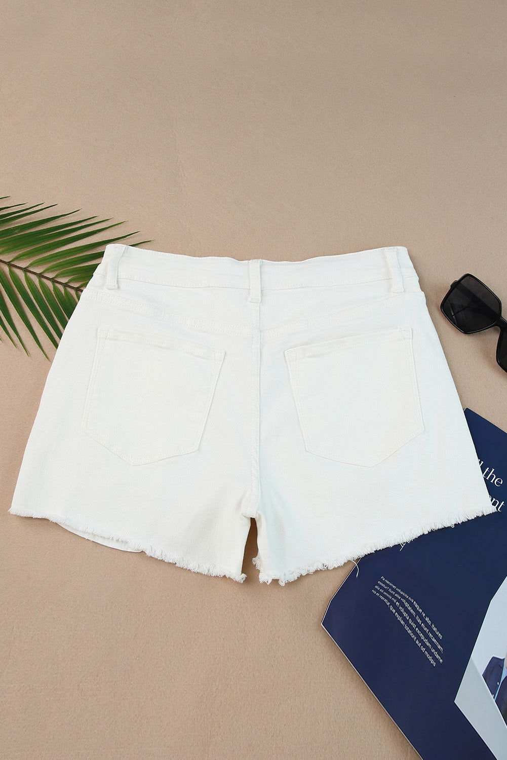 White Frayed Distressed Denim Shorts 