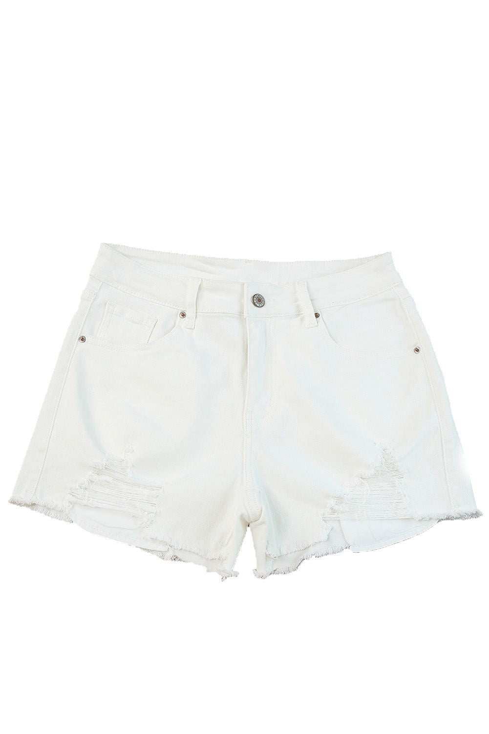 White Frayed Distressed Denim Shorts 