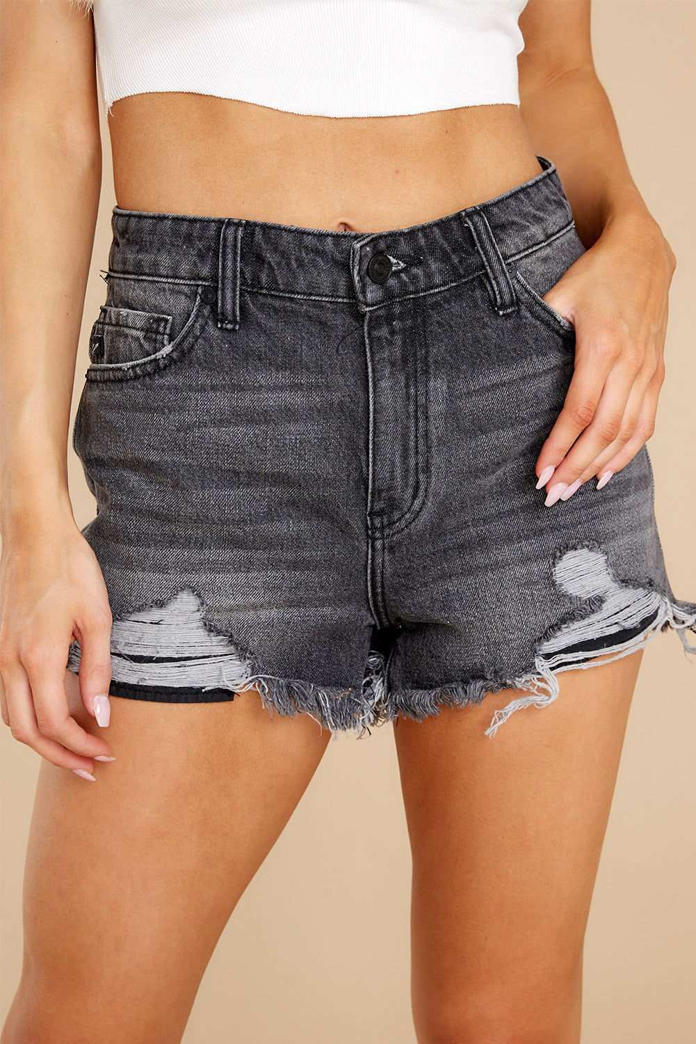 White Frayed Distressed Denim Shorts 