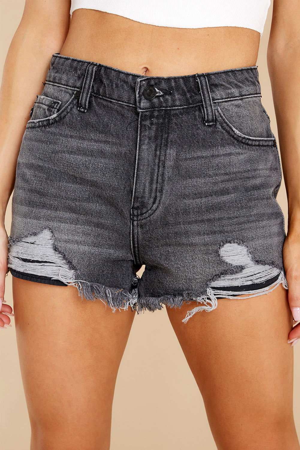 White Frayed Distressed Denim Shorts 