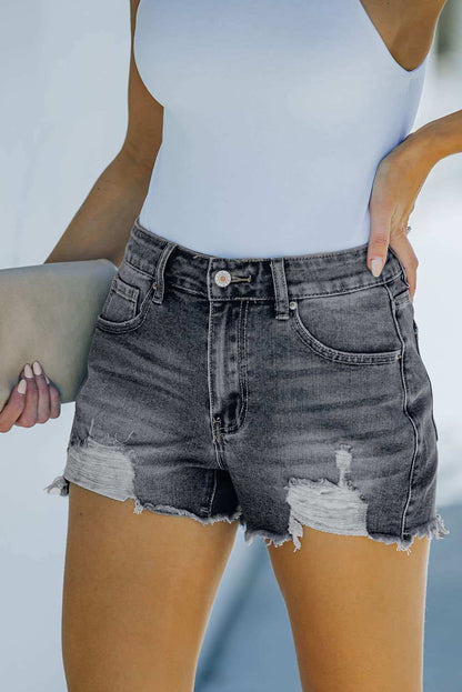 White Frayed Distressed Denim Shorts 