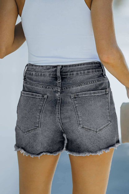 White Frayed Distressed Denim Shorts 