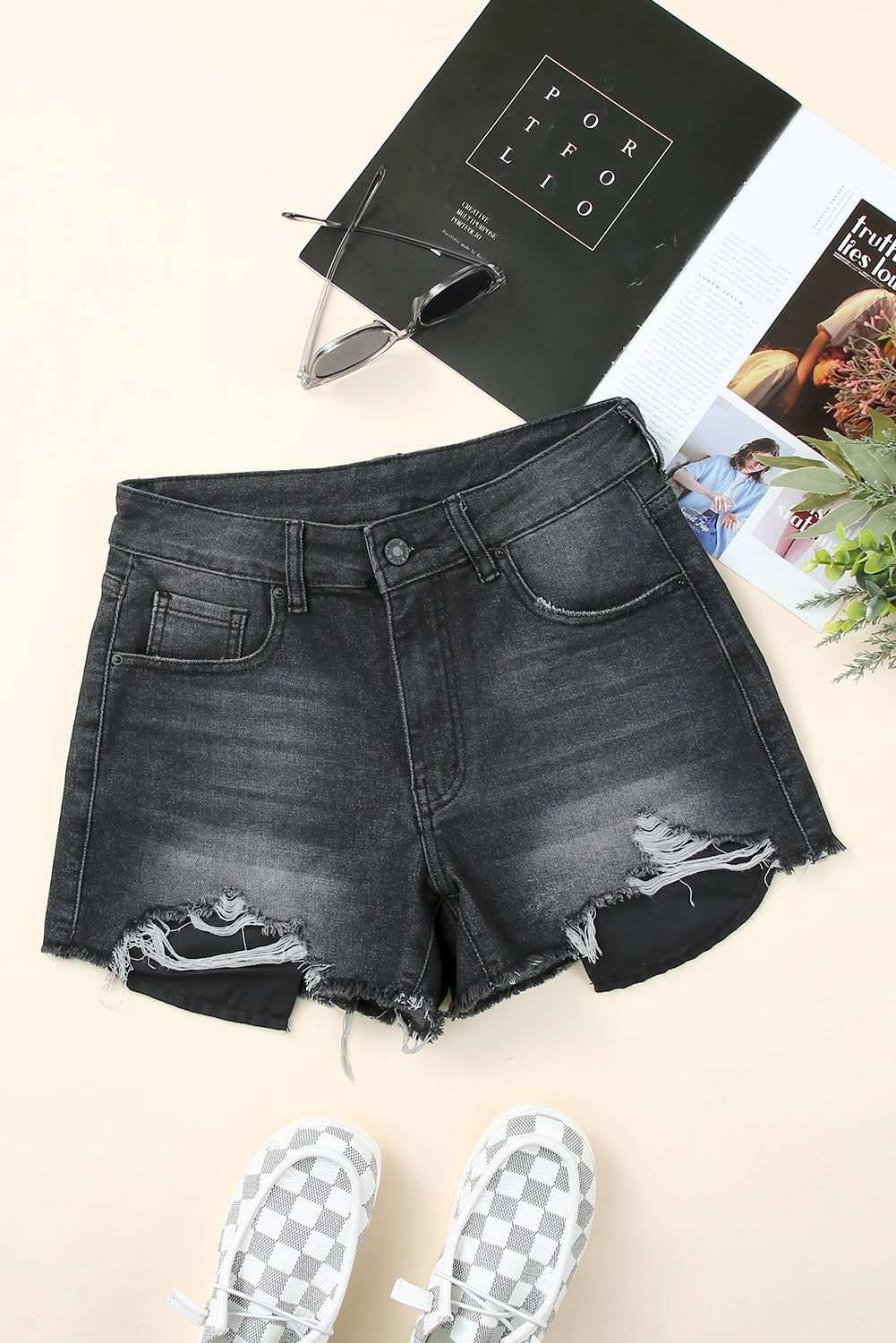 White Frayed Distressed Denim Shorts 