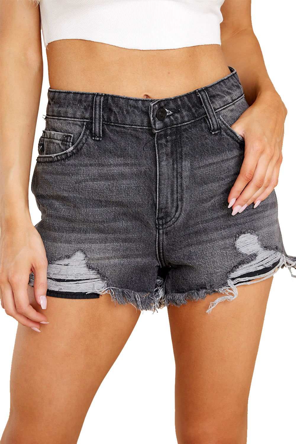 White Frayed Distressed Denim Shorts 