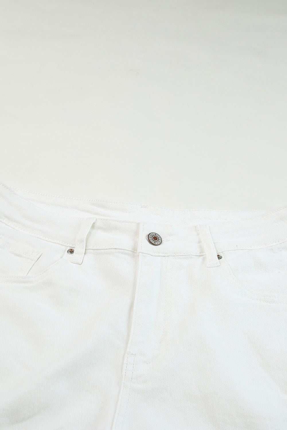 White Frayed Distressed Denim Shorts 