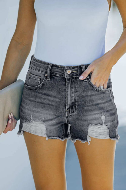 White Frayed Distressed Denim Shorts 