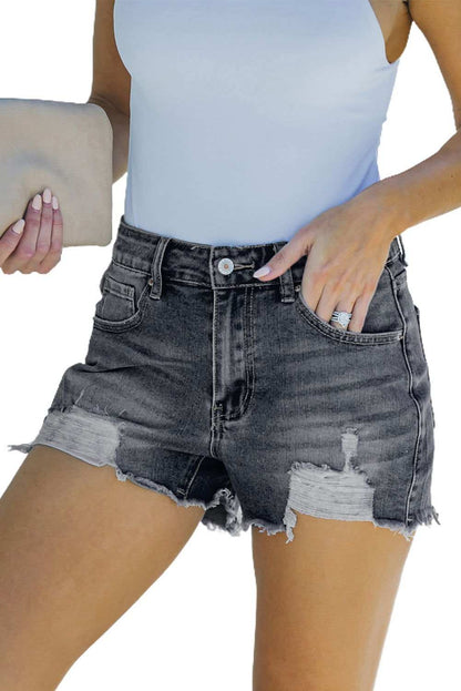 White Frayed Distressed Denim Shorts 