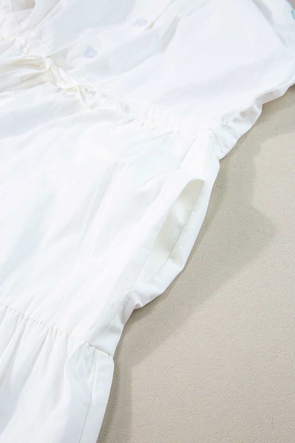 White High Waist Short Sleeve Tiered Shirt Dress 