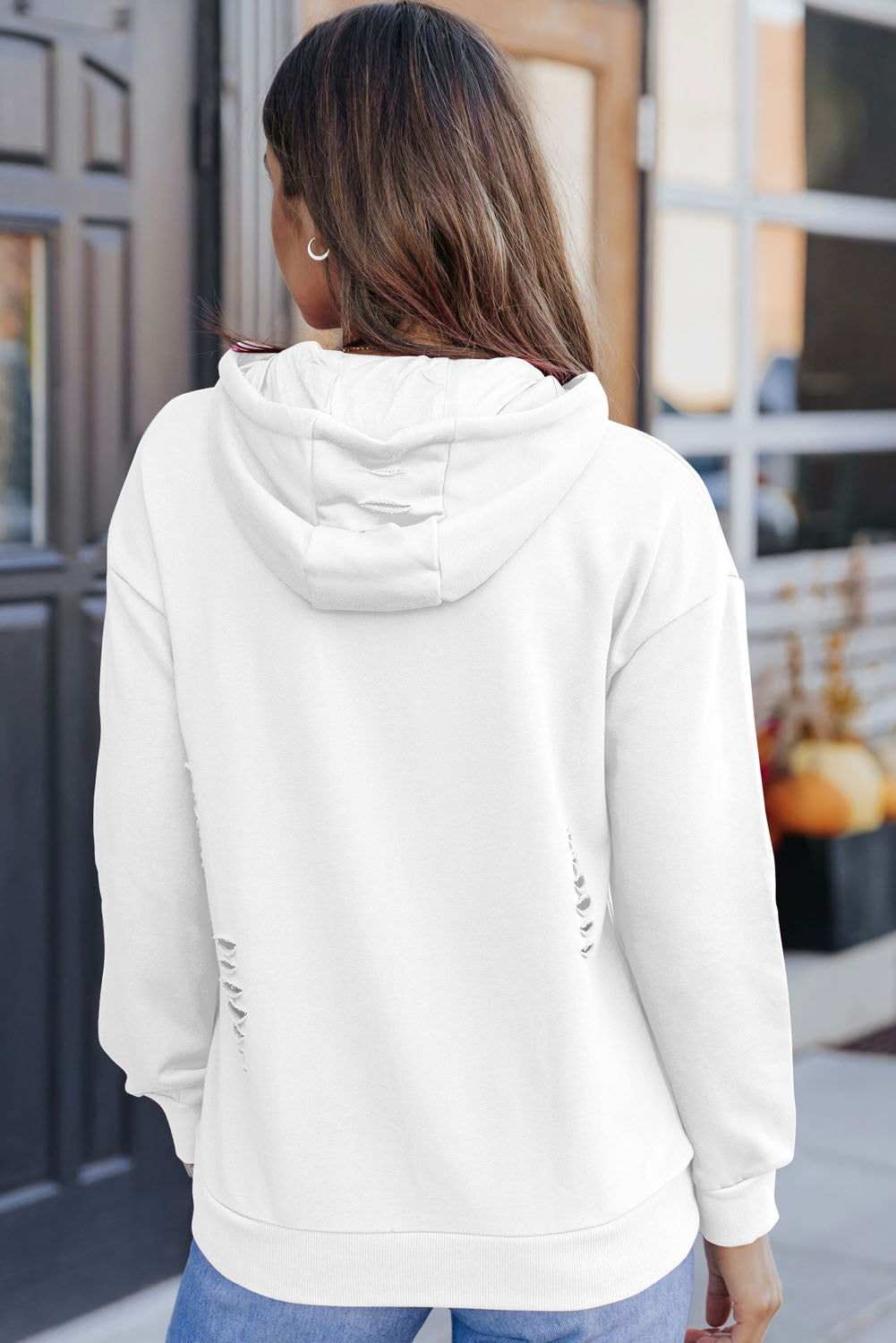 White LOS ANGELES CALIFORNIA Graphic Distressed Sleeve Hoodie 