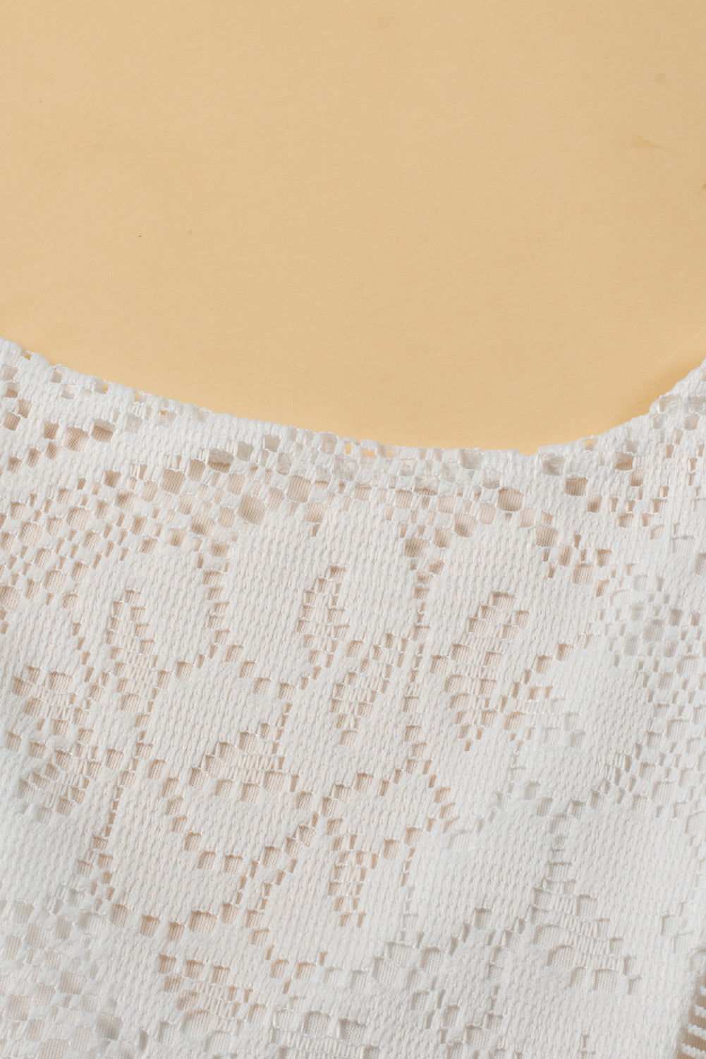 White Lace Crochet Hollowed Scallop Hem V Neck Blouse 