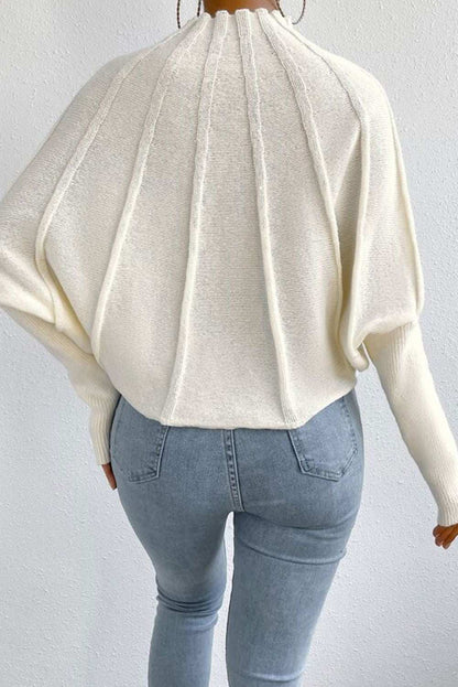 White Mock Neck Plain Dolman Sweater 