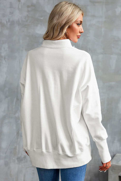 White Oversized Quarter-Zip Pullover Sweatshirt 