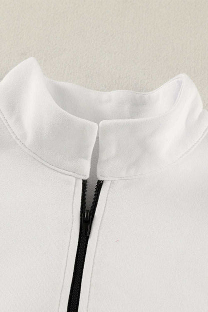 White Oversized Quarter-Zip Pullover Sweatshirt 